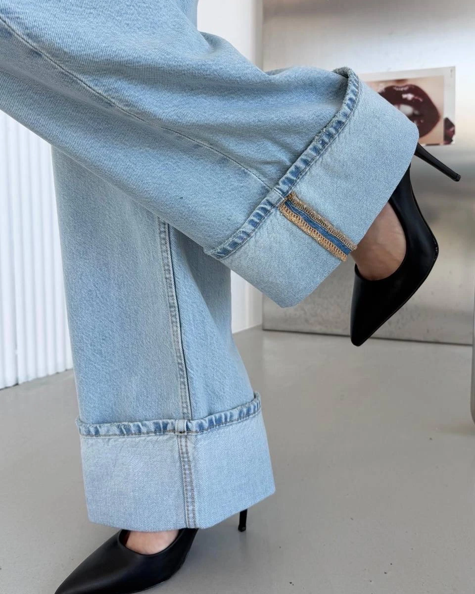 Зелено-блакитні джинси wide leg з підкотом - зображення 2