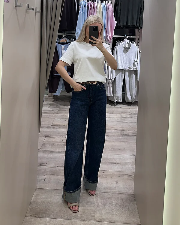 Стрейчеві джинси wide leg синього кольору