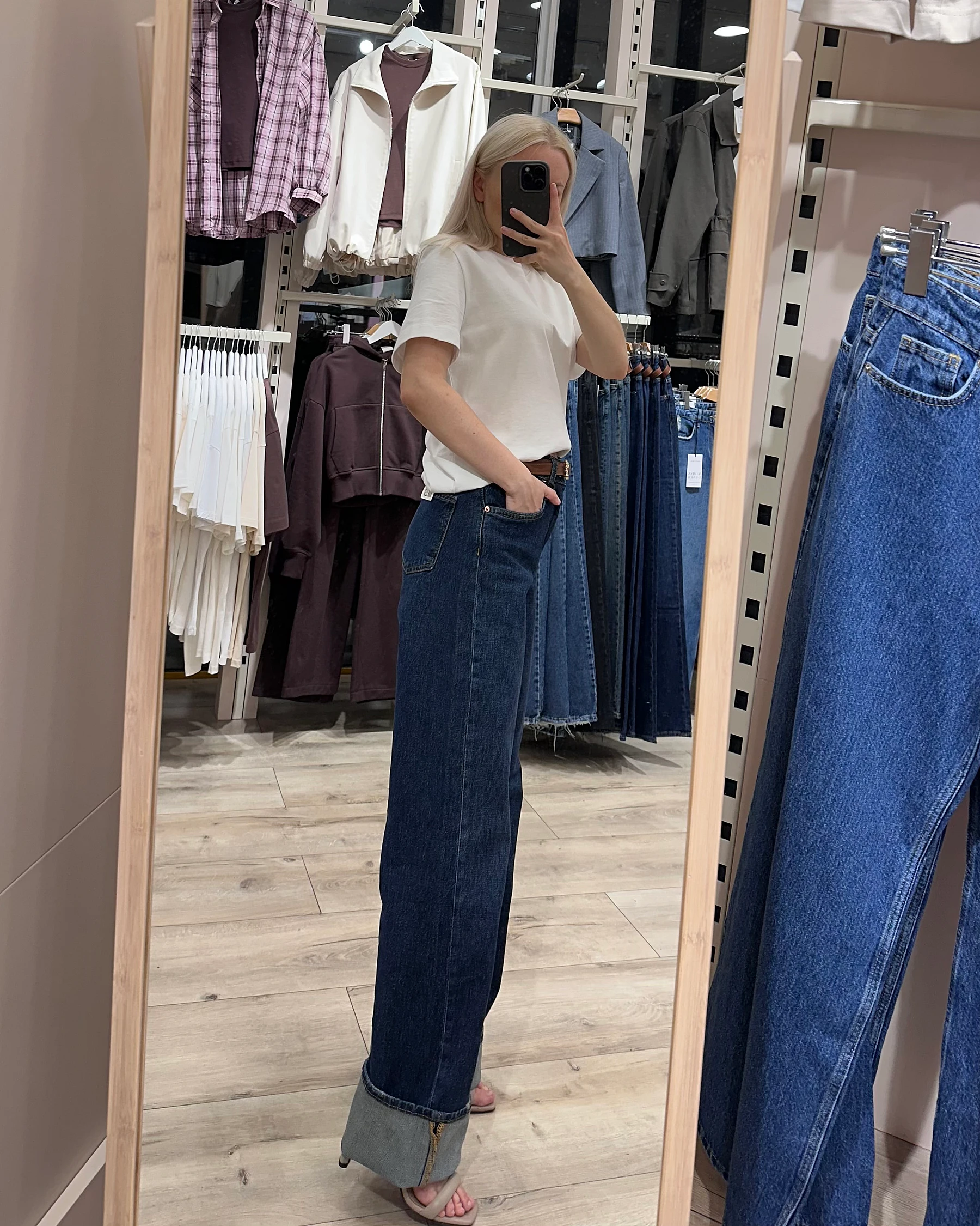 Стрейчеві джинси wide leg синього кольору - зображення 4