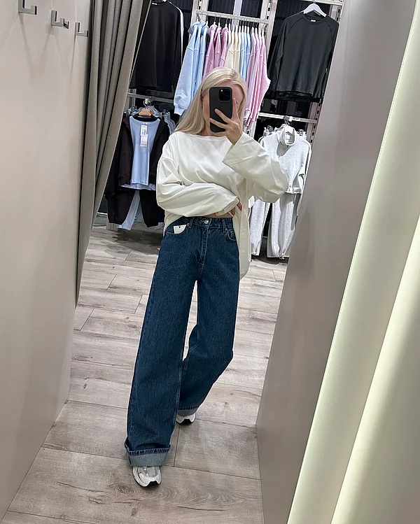 Джинси wide leg темно-синього кольору