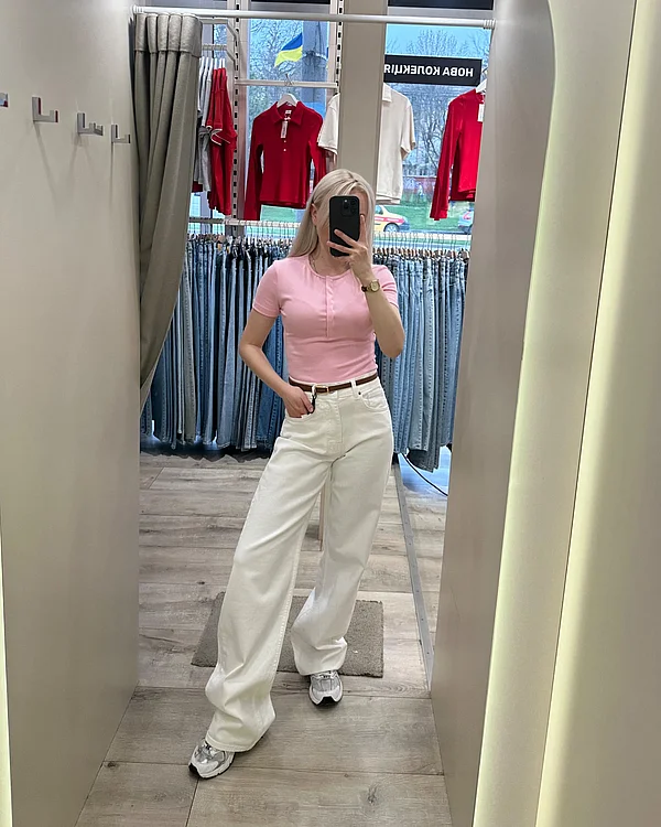 Молочні стрейчеві джинси wide leg