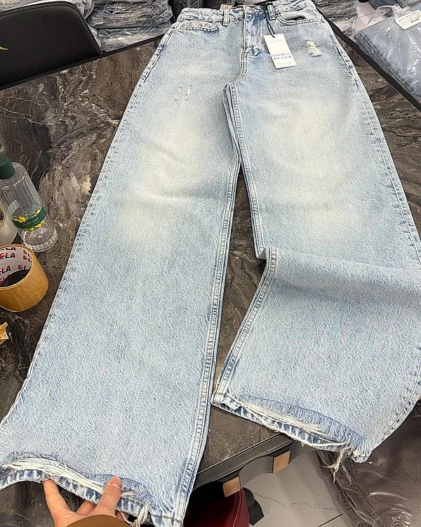 Блакитно-зелені джинси wide leg